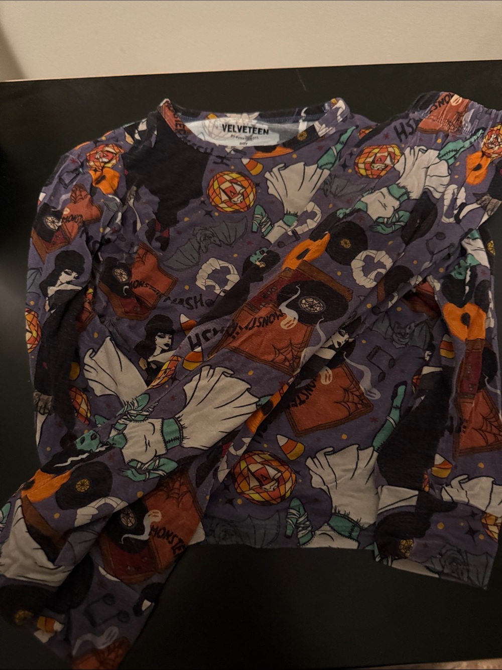 Velveteen Purple Halloween-Print Kids Pajama Set
